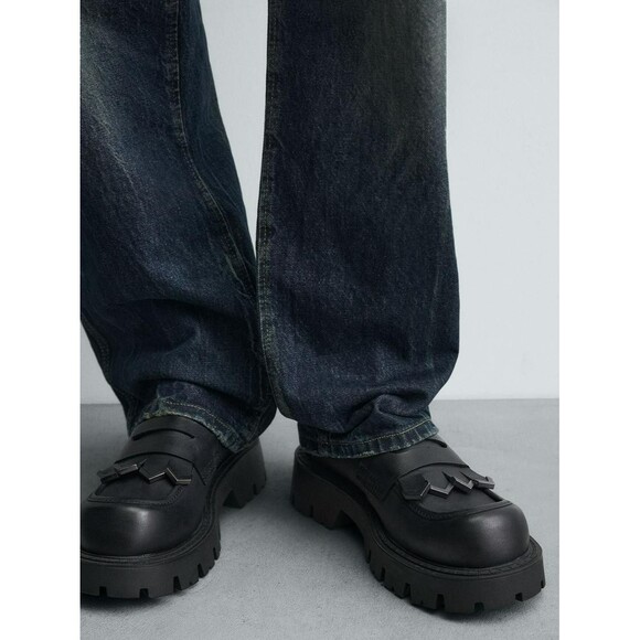 Zara Chunky Fringe Penny Loafer Mens 8 Dark Brown Lug Platform Sole 2625/520/700 - Picture 2 of 10